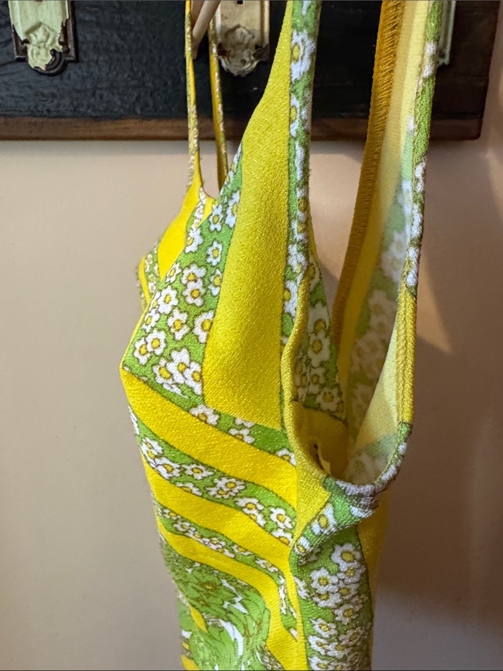 Vintage Nina Ricci Paris Mod Chartreuse Psychedelic Floral Bullet Bra Swimsuit - Picture 4 of 16